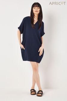 Apricot Blue Tetra Cotton V-Neck Oversized Dress (E06207) | $69