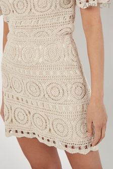 Apricot Natural Crochet Knit Circles Mini Skirt (E06212) | MYR 210