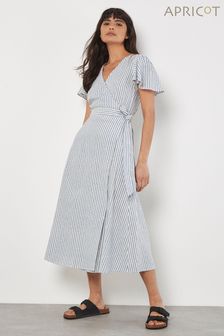 Apricot Blue Oxford Stripe Wrap Dress (E06233) | $83