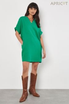 グリーン - Apricot Tetra Cotton V-neck Oversized Dress (E06236) | ￥6,170