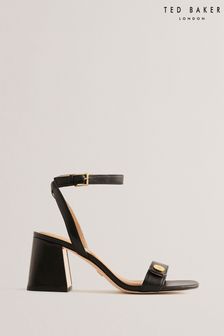Ted Baker Black Milliiy Mid Block Heel Sandals With Signature Coin (E06260) | $283