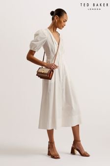 Ted Baker White Ledra Puff Sleeve Midi Dress (E06273) | OMR91