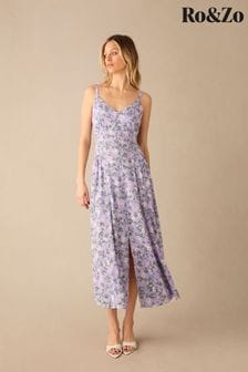 Ro&Zo Purple Ditsy Print Strappy Button Through Dress (E06288) | €118