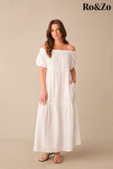 Ro&Zo Petite White Off Shoulder Cheesecloth Dress (E06294) | $153