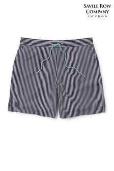 The Savile Row Company Blue White Reverse Stripe Recycled Swim Shorts