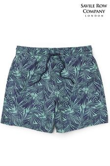 The Savile Row Company Green Navy Palm Print Recycled Swim Shorts