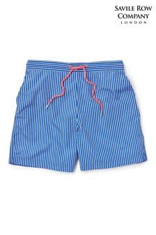 The Savile Row Company Blue White Reverse Stripe Recycled Swim Shorts