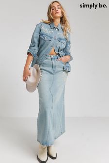 Simply Be Blue Western Embroidered Denim Maxi Skirt (E06487) | kr730