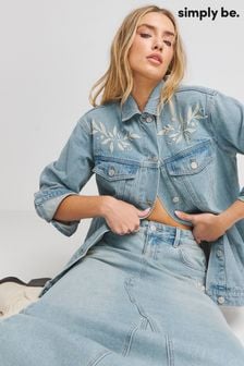 Simply Be Blue Western Embroidered Denim Jacket (E06488) | kr820