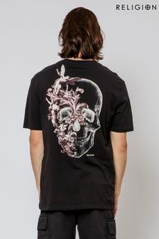 Religion Black Cherubs Skull 100% Cotton T-Shirt (E06572) | $65