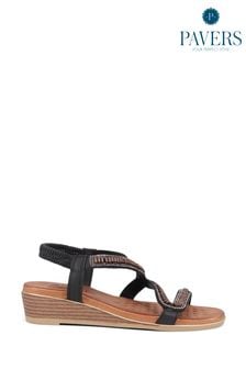 Pavers Embellished Wedges Black Sandals (E06736) | 209 LEI
