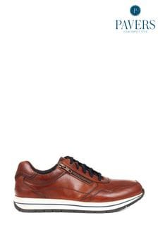 Pavers Leather Lace-Up Brown Trainers (E06739) | $121