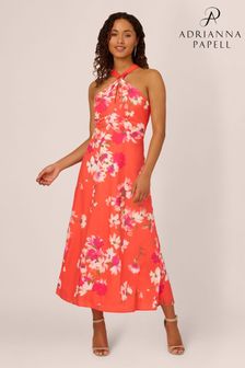 Adrianna Papell Orange Empire Halter Chiffon Dress (E06792) | Kč7,100