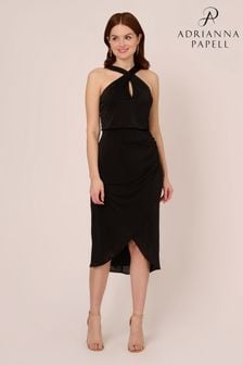 Adrianna Papell Novelty Faux Wrap Black Dress (E06799) | AED882