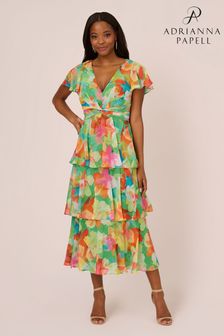 Adrianna Papell Green Tiered Chiffon Midi Dress (E06805) | NT$9,280