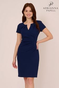 Adrianna Papell Blue Knit Crepe Draped Midi Dress (E06833) | kr2 550