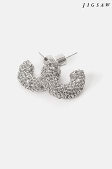 Jigsaw Silver Tone Diamante Hoops Earrings (E07114) | €95