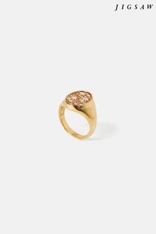 Jigsaw Gold Tone Diamante Signet Ring (E07115) | 383 SAR