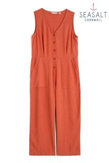 Seasalt Cornwall Orange Carthew V-Neck Linen Blend Jumpsuit (E07167) | €110