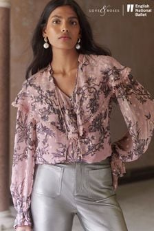 ENB | Love & Roses Pink Floral Metallic Capelet Long Sleeve Blouse (E07389) | TRY 1.969