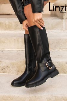 Linzi Black Regent High Leg Boots With Full Stretch Back Panel (E07500) | 376 SAR