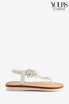 Yours Curve Off White Wide Fit Wide Fit Diamante Flower Sandals (E07572) | KRW61,900