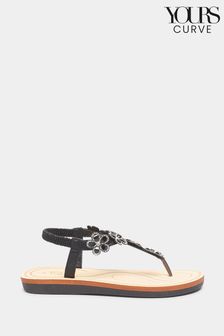 白色 - Yours Curve Wide Fit Diamante Flower Sandals (E07573) | NT$1,350