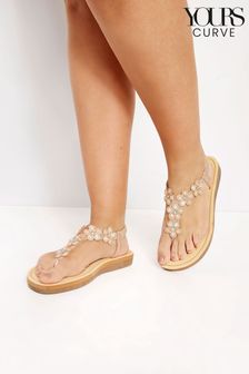Yours Curve Gold Wide Fit Wide Fit Diamante Flower Sandals (E07574) | HK$298