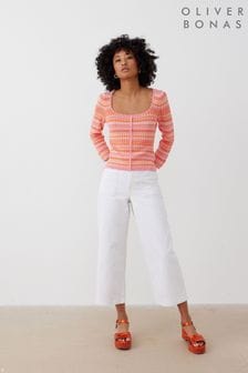 Oliver Bonas Ecru Cream Contrast Stitch Scallop White Jeans (E07615) | NT$3,270