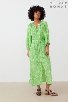 Oliver Bonas Green Paisley Floral Midi Dress (E07630) | $146