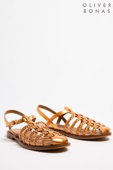 Oliver Bonas Orange Leather Plaited Gladiator Sandals (E07662) | ₪ 327