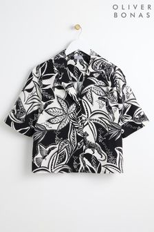 Oliver Bonas Tropical Print Black Shirt