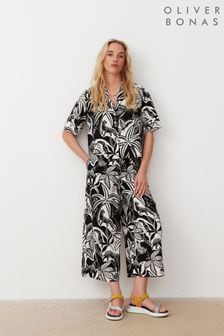 Oliver Bonas Black Tropical Basque Wide Leg Cropped Trousers With Linen (E07702) | $111