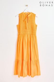 Oliver Bonas Orange Shirred Bodice Midi Dress (E07715) | €120