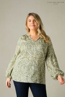 Live Unlimited Green Curve Paisley Nehru Collar Blouse (E07813) | 388 LEI