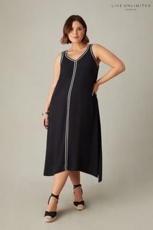 Live Unlimited Curve Petite Knit Trim Hanky Hem Black Dress (E07818) | NT$3,220