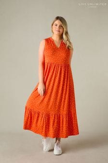Live Unlimited Petite Spot Print Jersey Sleeveless Midi Dress (E07842) | kr766
