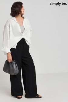 Simply Be Black Drawcord Waist Utility Wide Leg Trousers (E07901) | $55