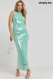 Simply Be Green Stretch Sequin Column Dress (E07905) | AED360