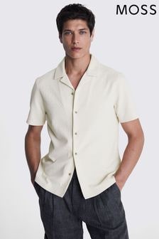 MOSS Natural Knitted Cuban Collar Shirt (E07909) | $86