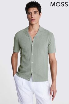 MOSS Sage Green Pointelle Knitted Shirt
