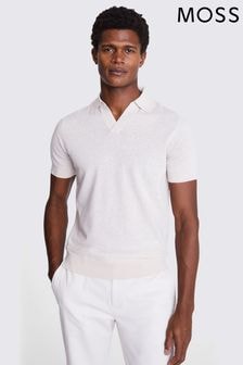 MOSS Natural Linen Blend Skipper Polo Shirt (E07922) | $86