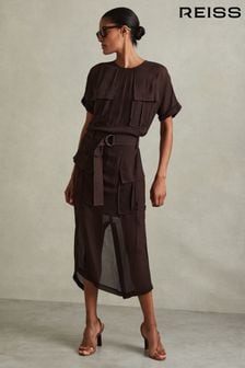 Reiss Essie Mesh Utility Belted Midi Dress (E08140) | ‏1,443 ‏₪