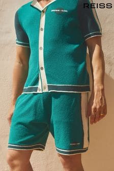 Reiss Green/White Pergola Reiss | Ché Towelling Drawstring Shorts (E08147) | $191