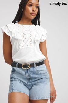 Simply Be White Broderie Yoke Top (E08178) | AED133