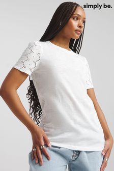 Simply Be White Broderie Sleeve T-Shirt (E08179) | 115 zł
