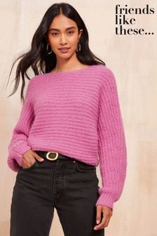 Friends Like These Pink Eyelash Off The Shoulder Jumper (E08362) | $58