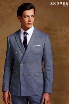 Skopes Tailored Fit Blue Herringbone Double Breasted Suit: Jacket (E08395) | NT$6,300