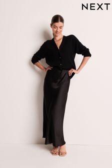 Black Satin Midi Skirt (E08704) | HK$272