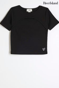 River Island Black Girls Rib Cut Out T-Shirt (E08734) | NT$650